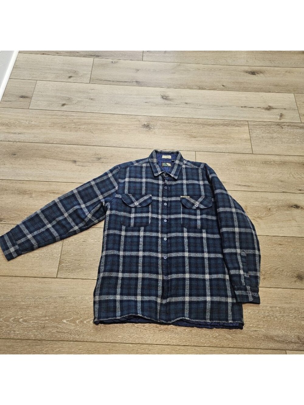 VTG Pine Grove Wool Blend Quilted Lined Flannel Shirt Jacket Plaid Mens Size L
